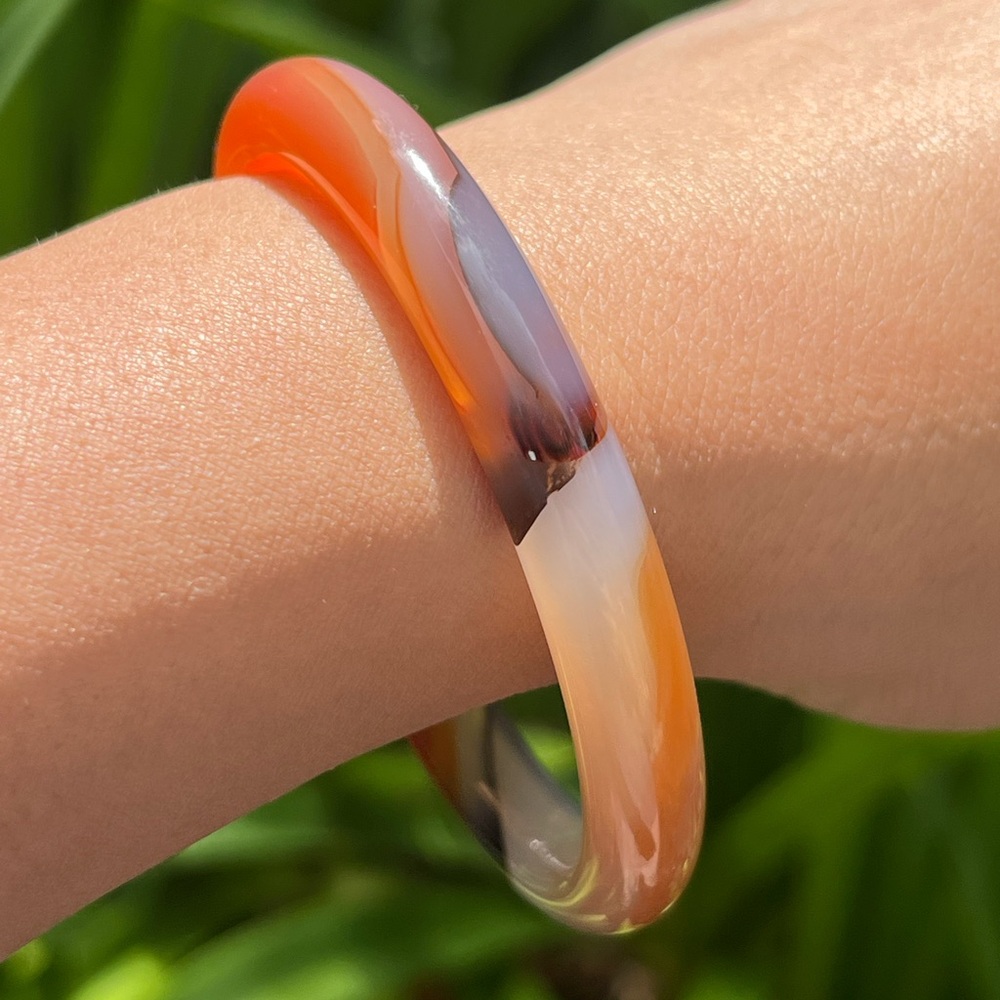 59mm inner diameter skinny unique natural rrange‎ black agate bangle 0102 - Picture 5 of 8
